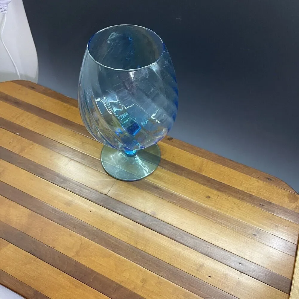 Vintage Blue Optic Hand-Blown Art Glass Bowl Brandy Snifter Vase‎ Ice